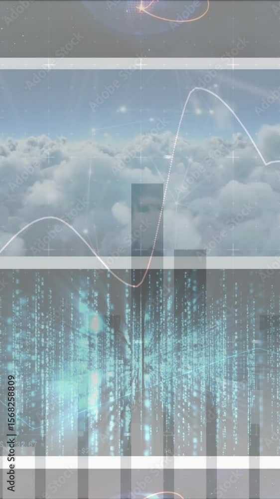 Poster animation of statistics and data processing over screens