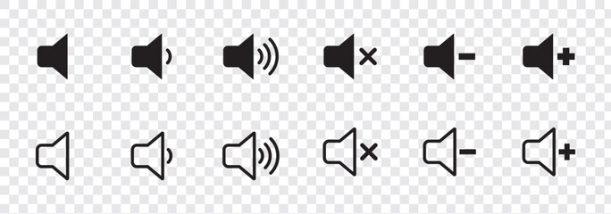 Fototapeta premium sound on off icons vector in line style . sound volume and mute icon. Volume allow and volume prohibit icon set. Sound and Mute. Volume icon set. EPS 10