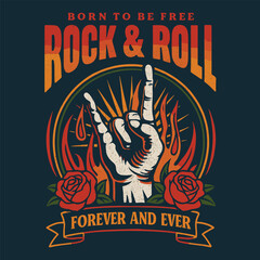 Rock and Roll Rose Flower Graphic - Hand-Drawn Rockstar T-Shirt Print - Guitar & Butterfly Music Poster Artwork