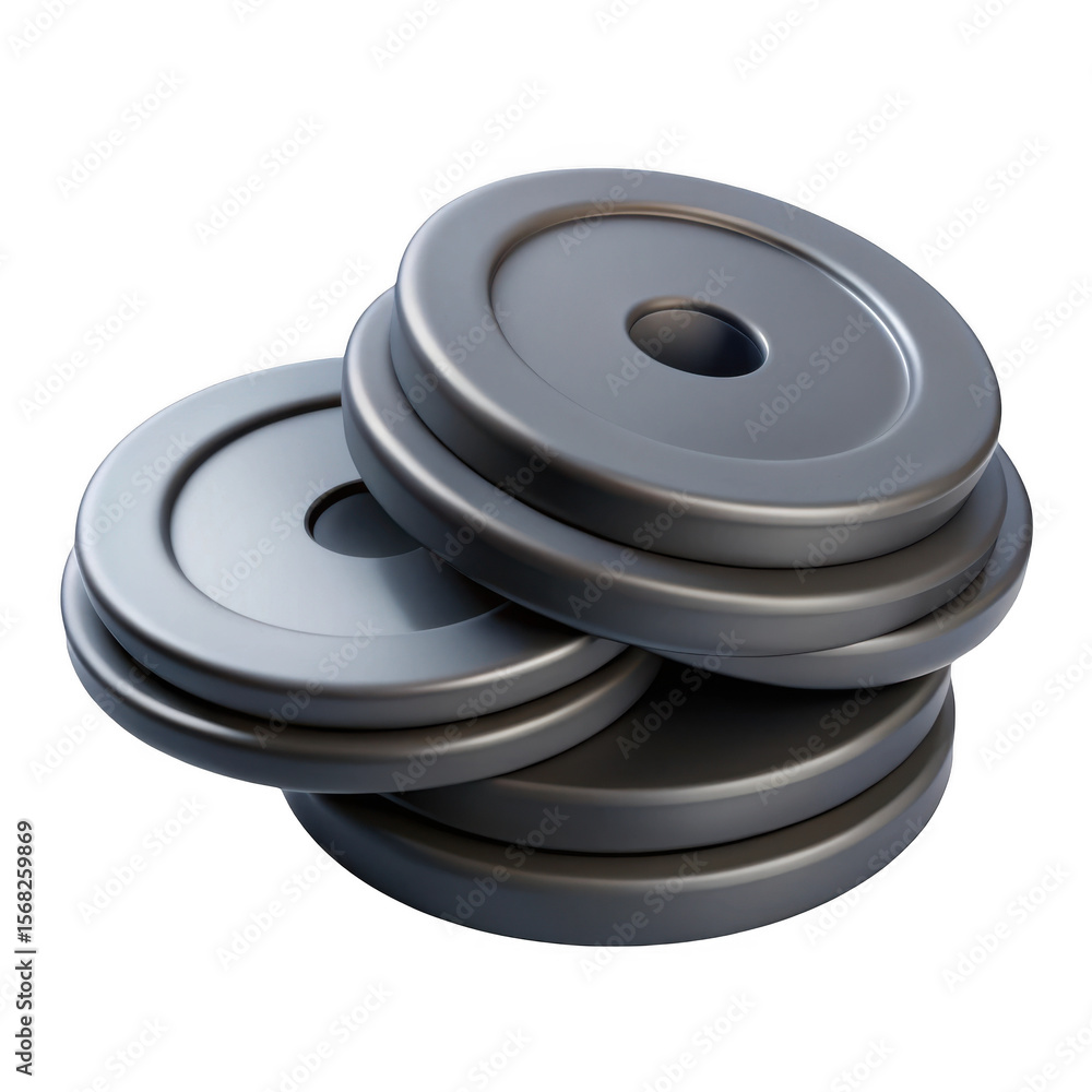 Poster 3d stack of weight plates isolated on transparent background