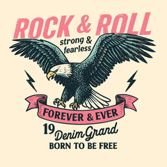 Eagle Fly Vector Artwork - Rock and Roll Graphic Print for T-Shirts and Music Tour Logo Design