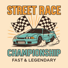 Sport car racing print design - California street race fast wheels graphic for t-shirts and posters © Retropix