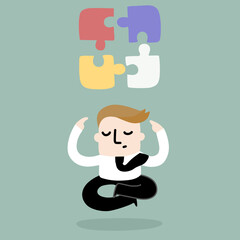 Businessman meditating, using his brain cartoon illustration