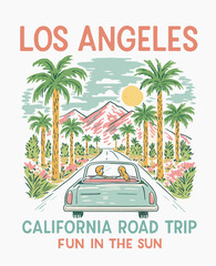 Los Angeles city watercolor painting - California palm tree road trip summer beach artwork
