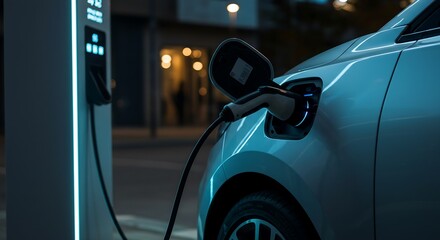 Electric Car Charging at Modern Urban Station with Futuristic Design AI Generative