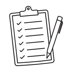 Checklist Clipboard Icon with Pen Task List Vector in Line Art Style