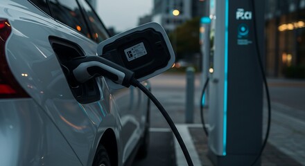 Electric Car Charging at Modern Urban Station with Futuristic Design AI Generative