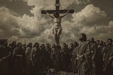 Jesus Christ is hanging on the cross. Bible stories.