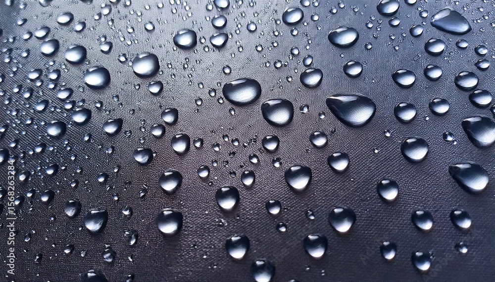 Poster close up view of droplets on metallic surface showcasing a captivating interplay of light and textur