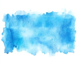 Sky blue watercolor gradient rectangle texture Painted abstract background with watercolour stains isolated on white Hand drawn aquarelle template with uneven rounded edges