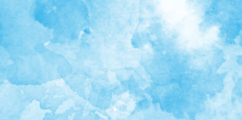 soft light blue abstract gradient sky watercolor background wallpaper with clouds, aquarelle texture of painted sky blue watercolor,  abstract watercolor background illustration.
