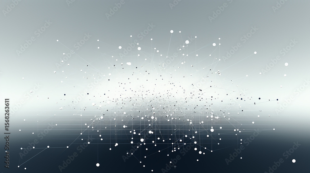 Poster abstract network visualization grey and white nodes connected by thin lines forming a complex weblik