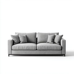Gray Fabric Sofa with Pillows on White Background