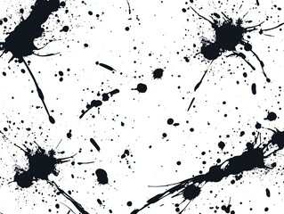 Splatter, splash, spray vector seamless repeat pattern Black and white hand drawn painted chaotic spots, uneven dots, blobs, drops, specks, flecks texture, background