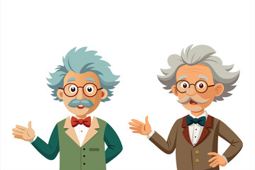 Cartoon scientists with glasses and bow ties are isolated on white background