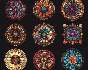 Stained glass vector illustrations collection Circle shape