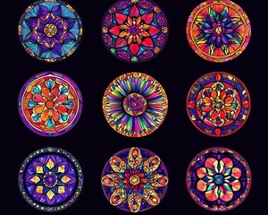 Stained glass vector illustrations collection Circle shape