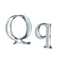 Letter Q 3D rendering with crystal material