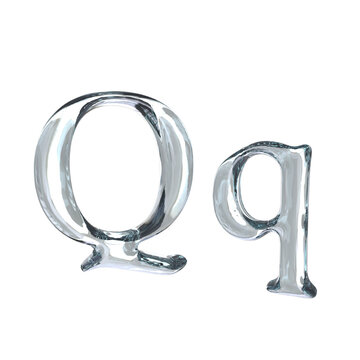 Letter Q 3D rendering with crystal material