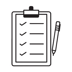 Checklist Clipboard Icon with Pen in Minimal Line Art Style