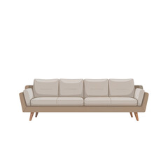 Vector illustration of a modern beige sofa with wooden legs, soft cushions and clean lines, perfect for contemporary interiors.