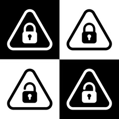 Padlock and Unlock Warning Icon in Triangle Style