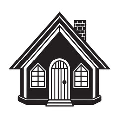 Black Vector House Icon Front View Simple Home Design for Real Estate or Architecture