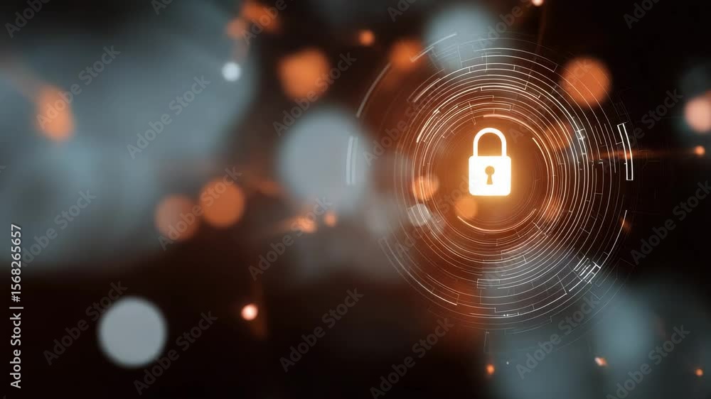 Aufkleber abstract digital security concept with glowing lock symbol amidst network connections and blurred li
