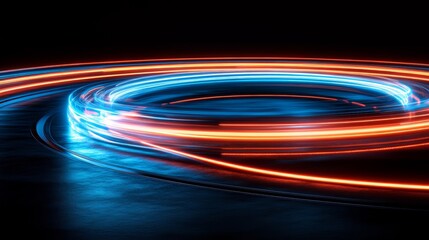 Circular light display with red, blue and green lights. The colors are bright and the light is moving