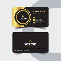 Professional Black and Gold Business Card Template with Central Circle Design. High end luxury black business card with golden border and modern style.