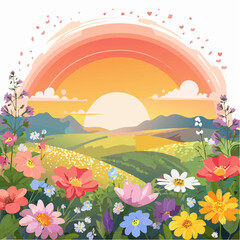 Field wildflowers, Vibrant colors of sunset, blooming in spring