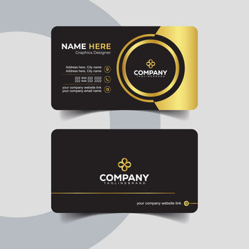 Bold Round Frame Business Card Design in Gold and Black Theme. High end luxury black business card with golden border and modern style.