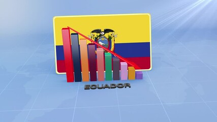 Ecuador Country Flag on Bar Graph Downward Red Arrow on Data Economic Crisis Concept - Powered by Adobe