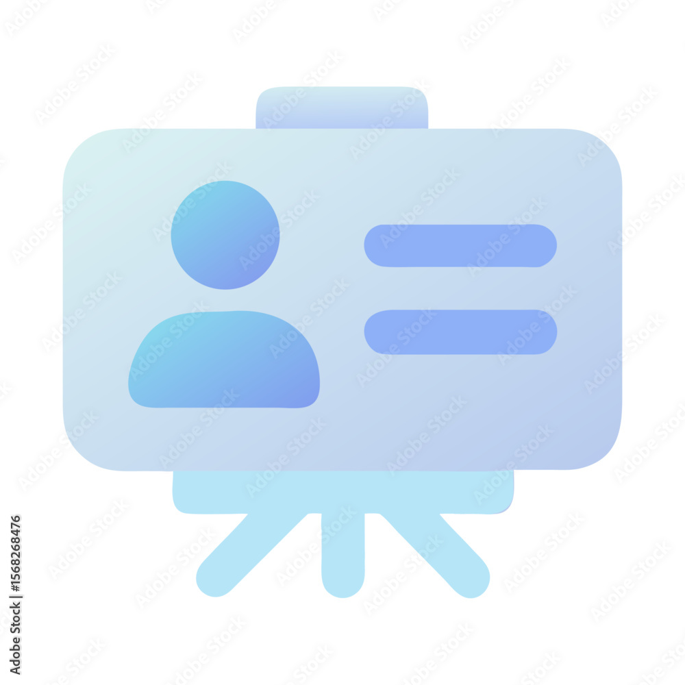 Poster vector art of a blue gradient icon of a presentation board with a person icon and data points, isola