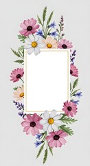 Watercolor Floral Frame Template with Daisies and Lavender for Invitations