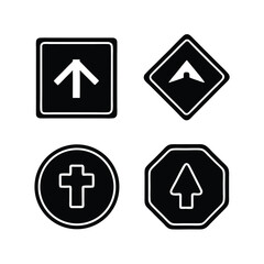 Four black and white traffic sign icons symbol road sign