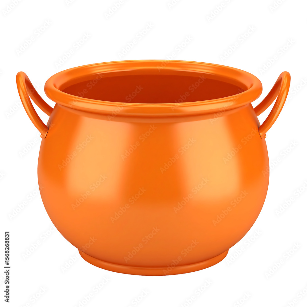 Poster orange cauldron 3d icon isolated with curved handles on transparent background clean render