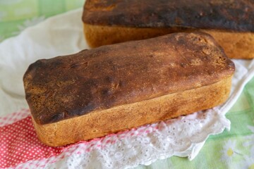 Rustic colonial rye bread. Well-lit image, clear selective focus on the details of the bread...