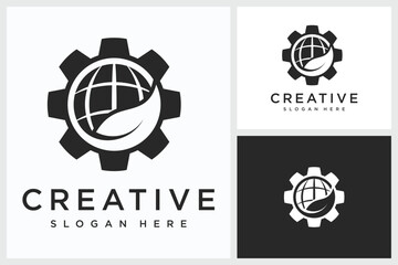 World Gear Leaf Design Inspiration. World Gear Leaf Symbol Logo Vector Template Design, World Gear Leaf Design Logo Vector Illustration