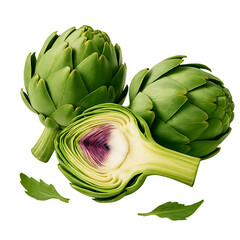 Fresh Artichokes - Whole and Halved with Heart and Choke - Transparent image