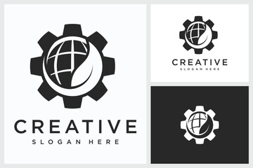 World Gear Leaf Design Inspiration. World Gear Leaf Symbol Logo Vector Template Design, World Gear Leaf Design Logo Vector Illustration