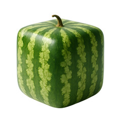Cubic Watermelon on White Background - Unique Square Fruit Isolated - Transparent Background


