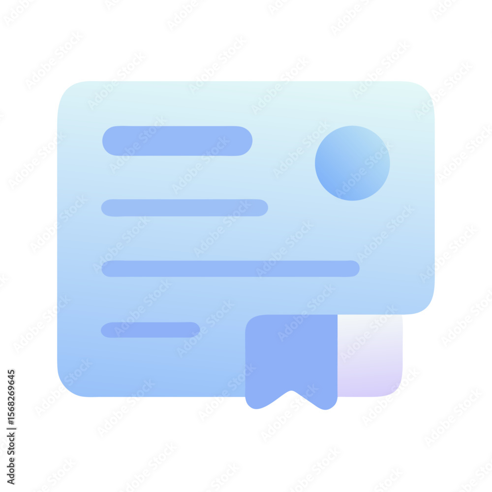 Poster vector art of a blue document icon with a bookmark and a circular element, isolated on transparent b