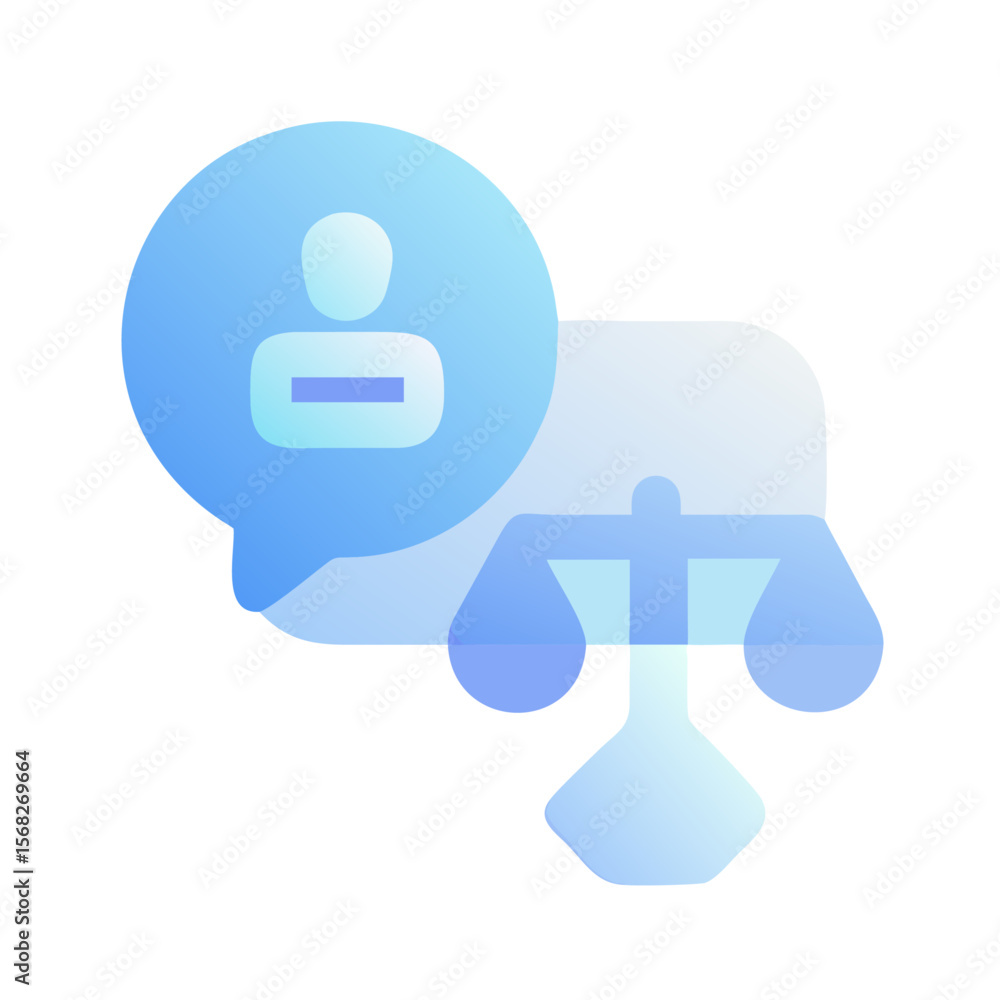 Poster vector art of a speech bubble with a person icon and scales of justice, isolated on transparent back