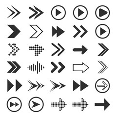 Diverse collection of black arrows for various design applications and navigation