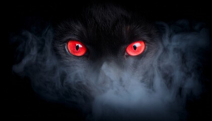 dark mist with glowing red eyes on a solid black background