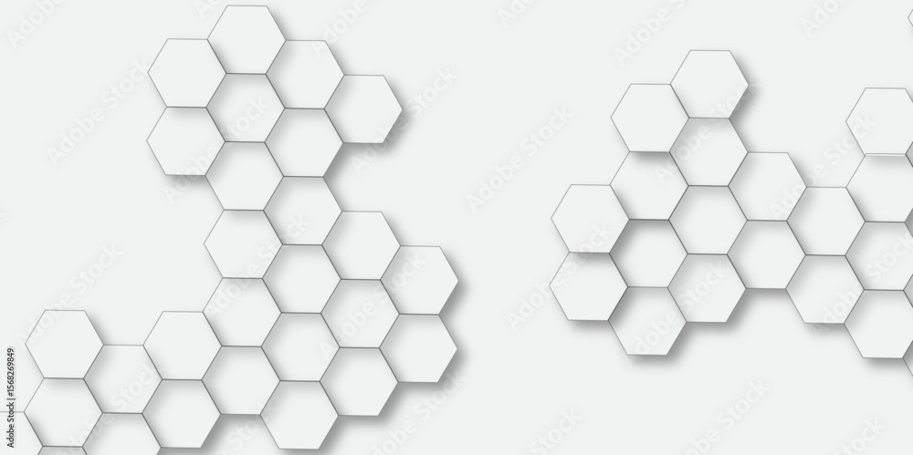 Poster abstract hexagon white background with shadow. white background futuristic blue neon honeycombs. mod