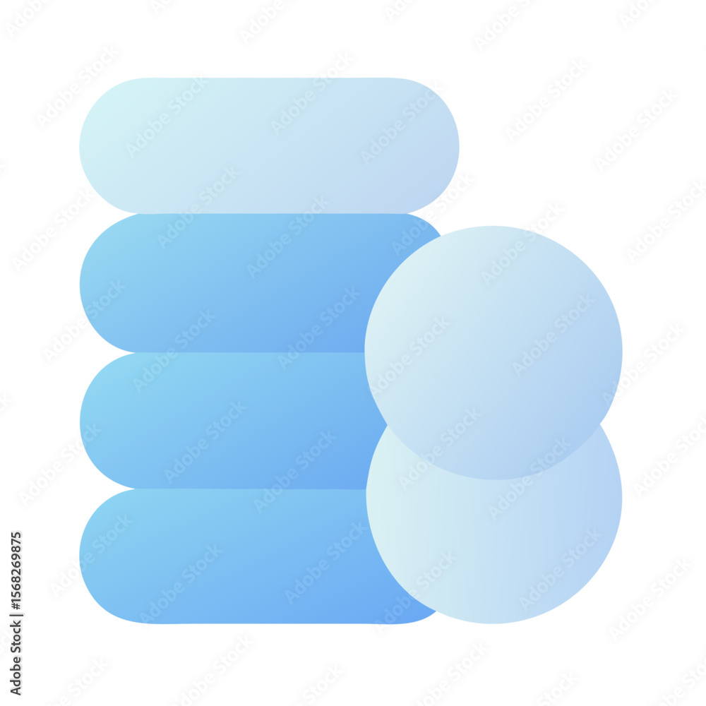 Poster vector art of a blue icon featuring a stack of rounded rectangles and two circles, suggesting a list