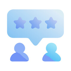 Vector art of two people icons with a chat bubble containing three stars above them, isolated on transparent background