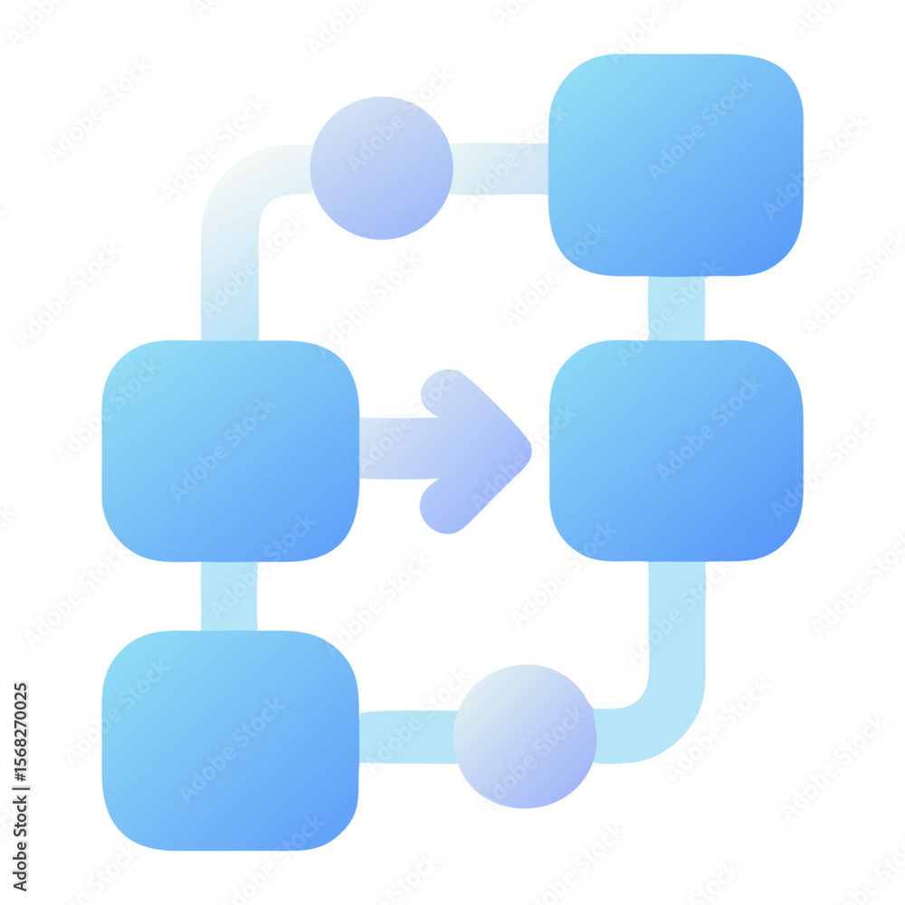 Poster vector art of a blue gradient flowchart diagram with connected boxes and circles, isolated on transp